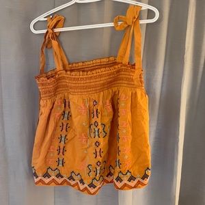 Anthropologie Orange Babydoll Embroidered Tank Top New With Tags